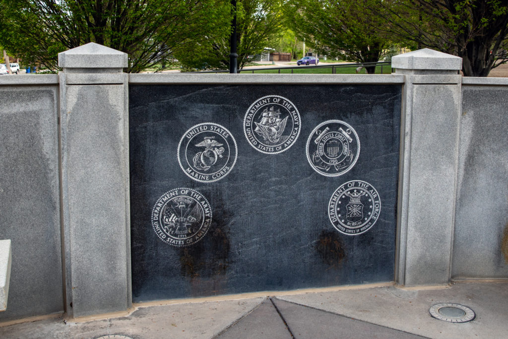 Vietnam, Cambodia and Laos Veterans Memorial wall with military seals