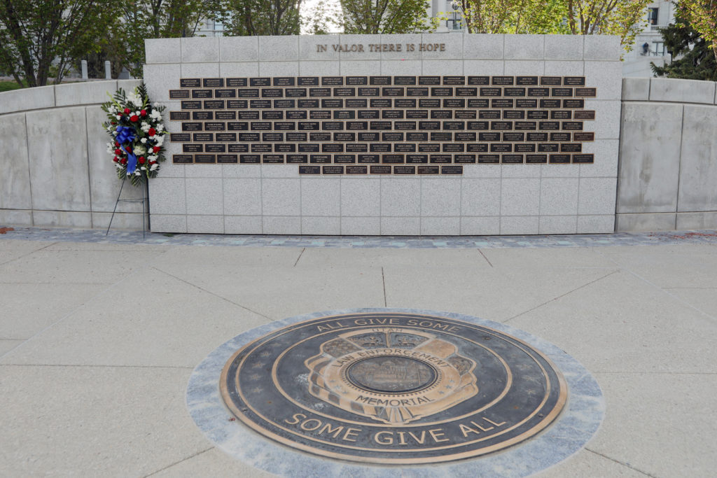Utah Law Enforcement Memorial cement wall with name plaques