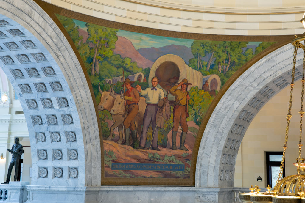 Pendentive, painting of Brigham Young and Pioneers Entering the Valley in Utah State Capitol Rotunda.