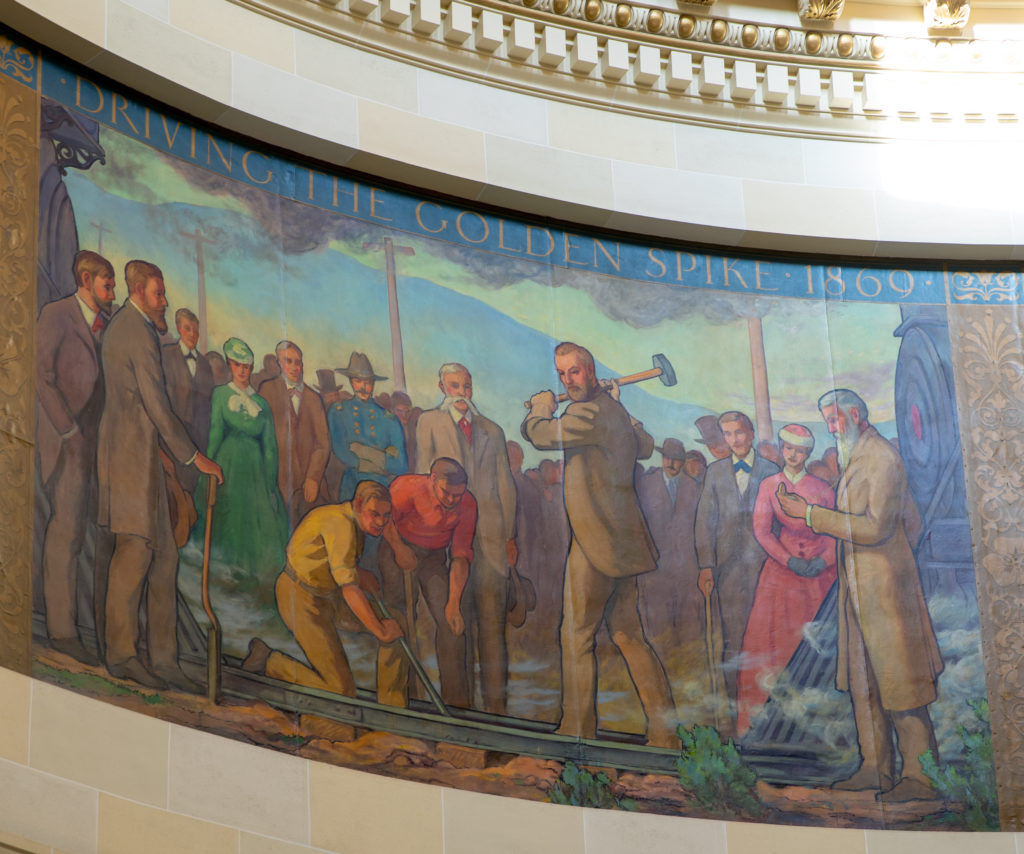 Cyclorama, painting of Driving the Golden Spike in Utah State Capitol Rotunda.