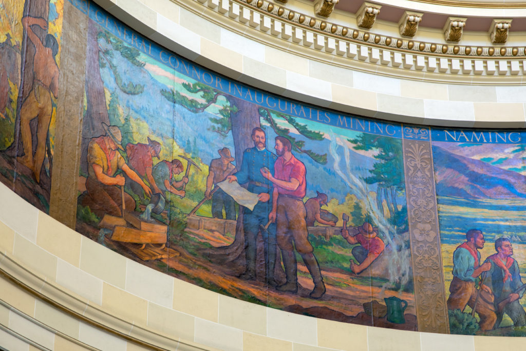 Cyclorama, painting of General Connor Inaugurates Mining in Utah State Capitol Rotunda.