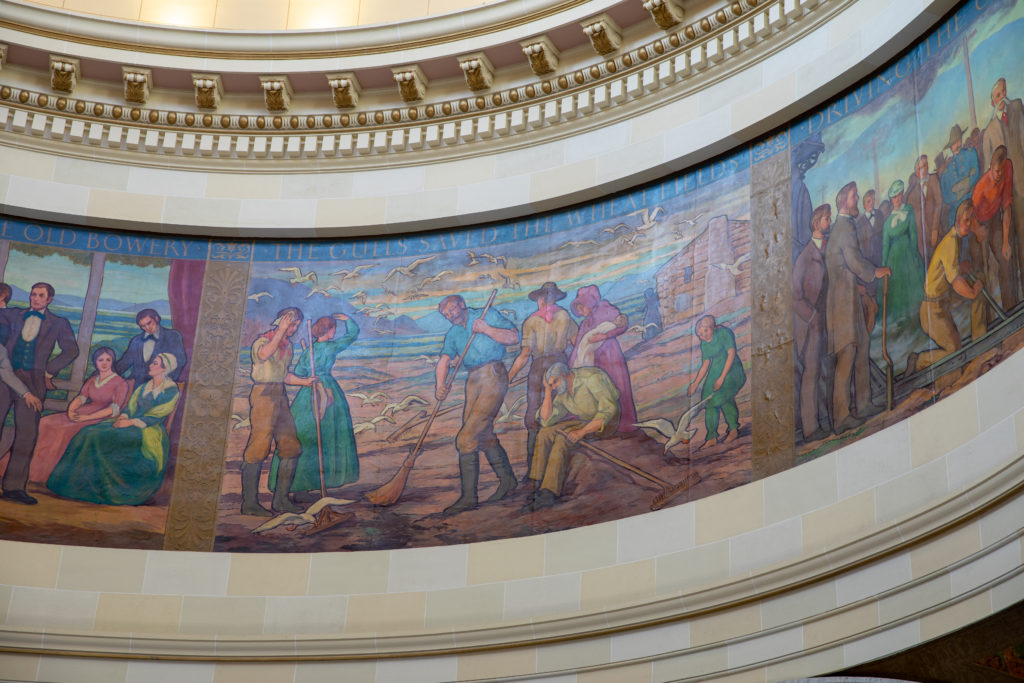 Cyclorama, painting of Gulls Save the Wheat Fields in Utah State Capitol Rotunda.