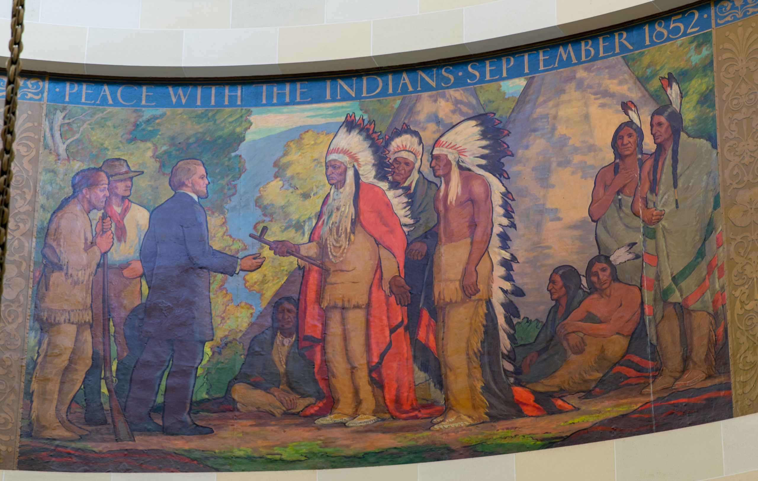Cyclorama, painting of Peace with the Indians in the rotunda of the Utah State Capitol.