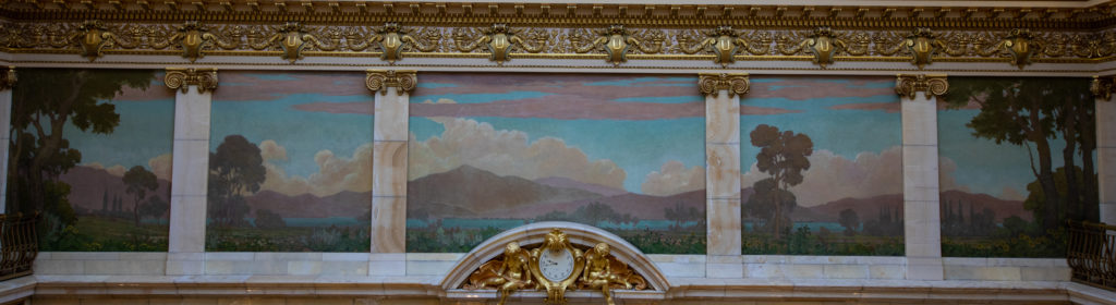 Mural, painting of Utah Lake in the Senate Chambers of Utah State Capitol.